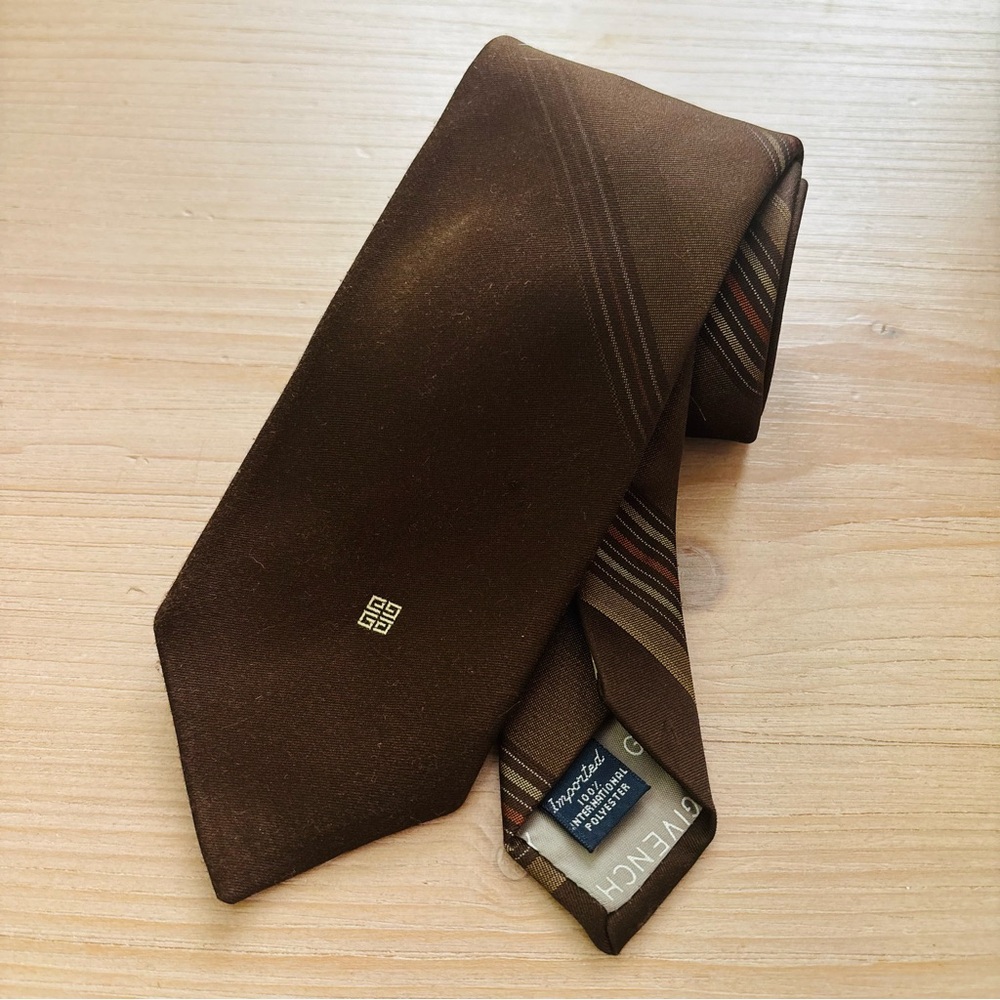 Givenchy Vintage Mens Brown Polyester Standard Tie Designer Luxury Striped